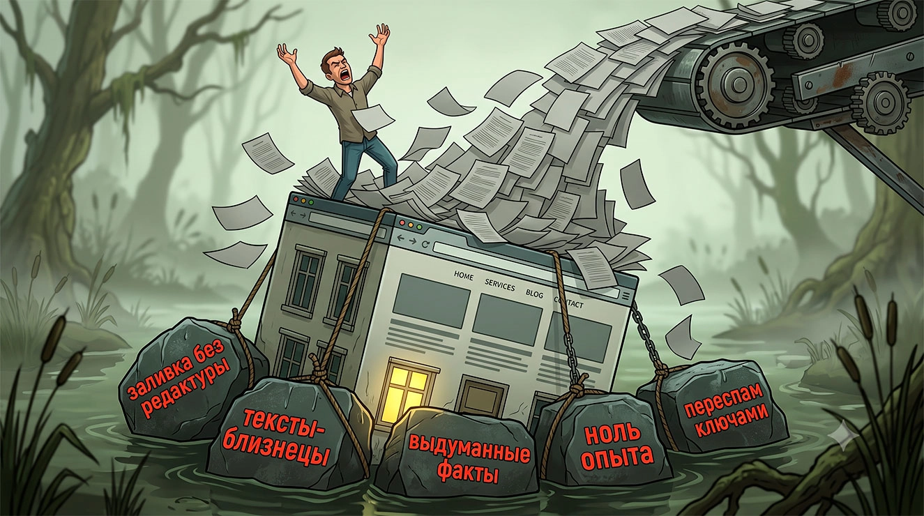 Пять сценариев, где ИИ-тексты топят сайт в выдаче
