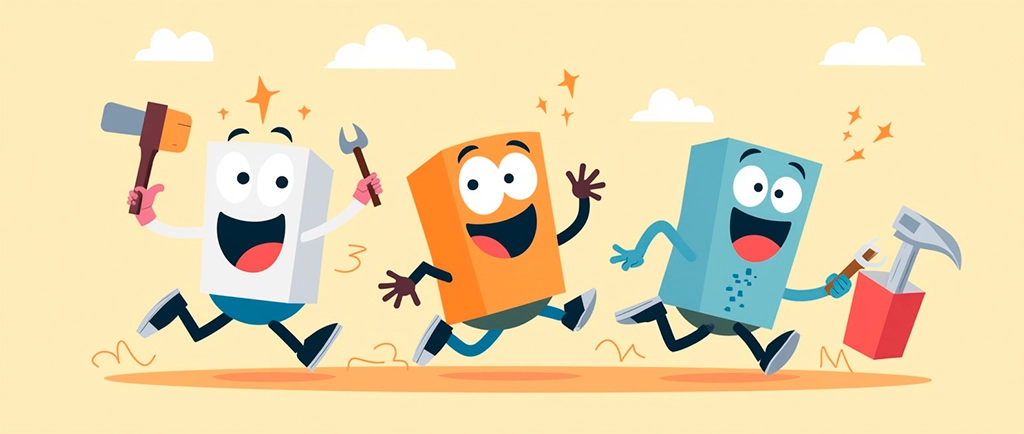 Платформы CMS в виде забавных персонажей