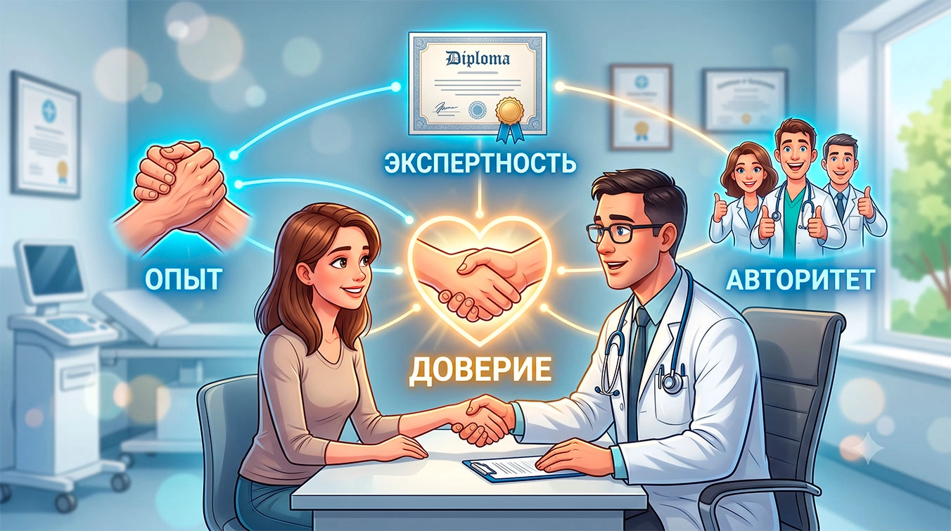 Знакомство с врачом (метафора E-E-A-T) Знакомство с врачом (метафора E-E-A-T)